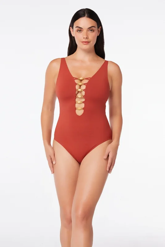 Swimwear with tropical print -Bleu Rod Beattie Paradise Found Sienna Lace Down One Piece