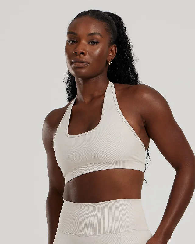 Sports bra for everyday wear -Motion Seamless Halter Bra | Stone