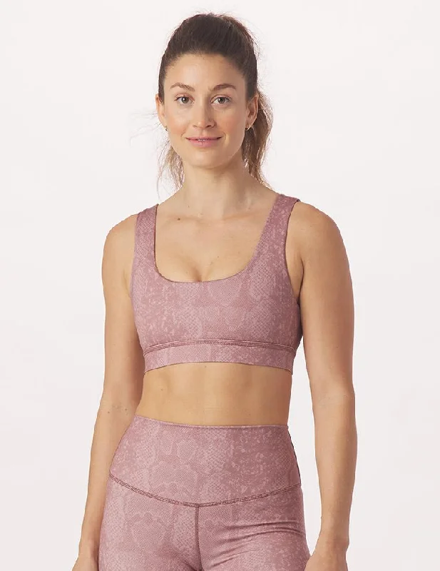 Sports bra with bold design -Splendid Bra: Lavender Bark Snake