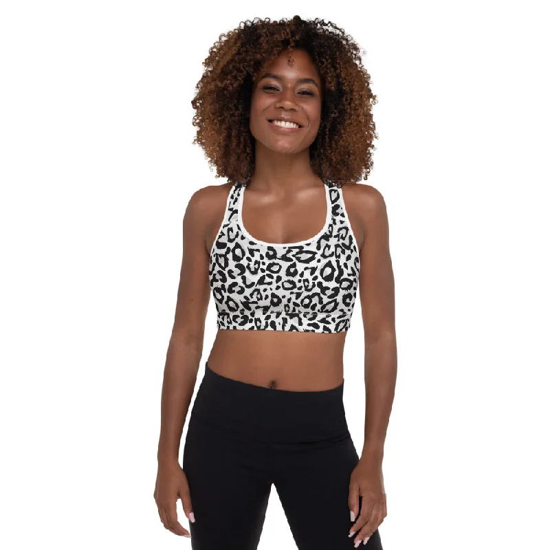 Sports bra for running trails -Leopard White Padded Sports Bra