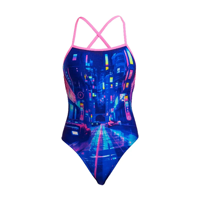 Navy swimwear for pool -Cyber City | Ladies Strapped In One Piece