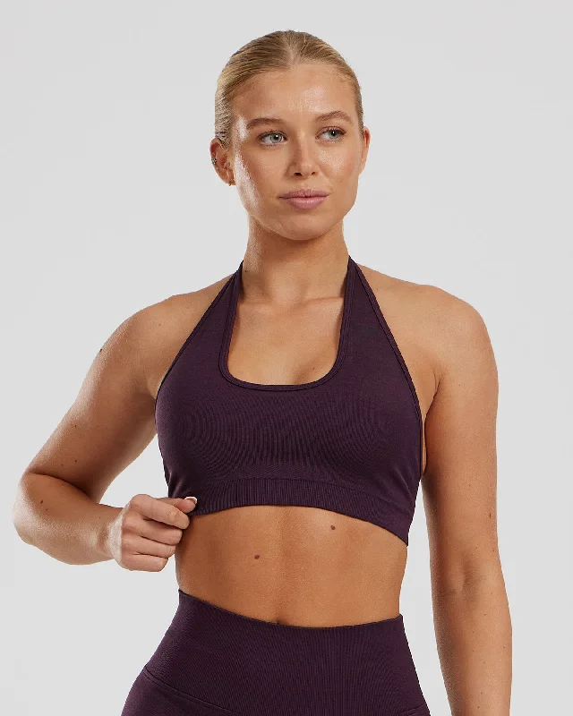 Sports bra for active summers -Motion Seamless Halter Bra | Midnight Plum