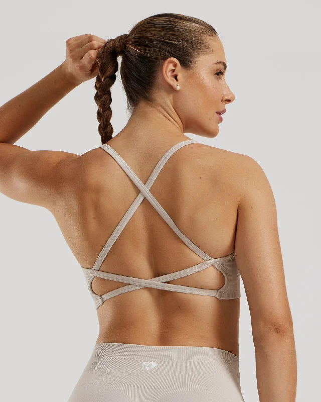 Sports bra with cool straps -Define 2.0 Seamless Backless Bra | Stone