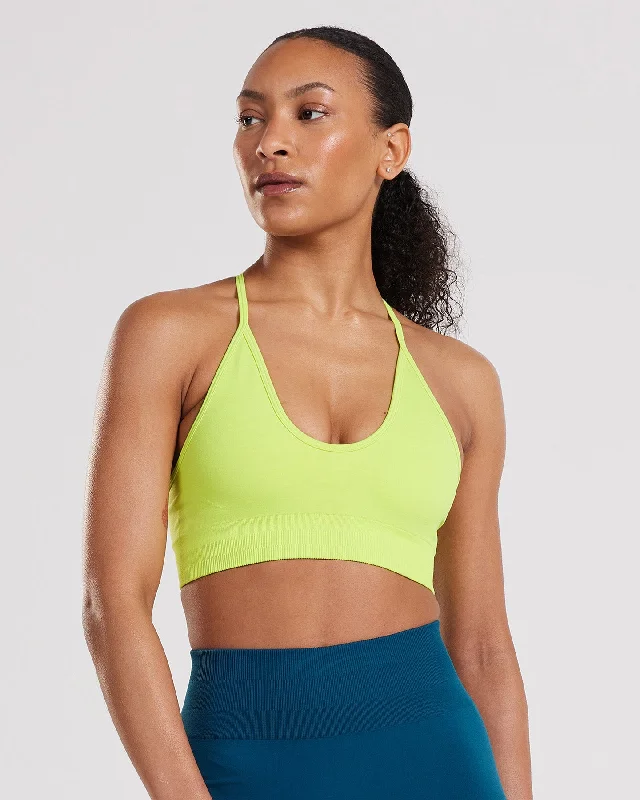 Sports bra with bold straps -Define Seamless Racer Back Bra | Cyber Lime