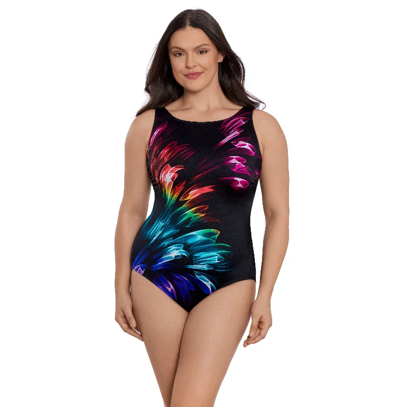 Plus-size swimwear for men -Longitude Hard Candy Scoopback Highneck One Piece