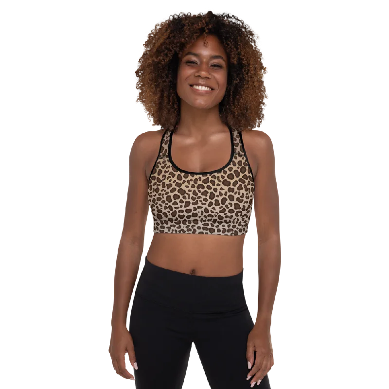 Sports bra with stylish cut -Leopard Print Padded Sports Bra