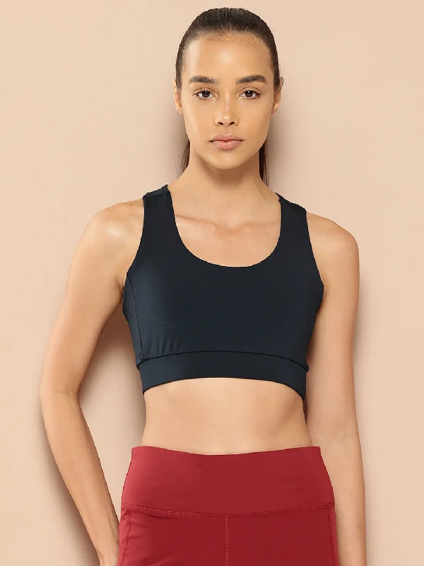 Sports bra for large bust -Alcis Women Navy Anti-Static Slim-Fit Low-Impact Sports Bra