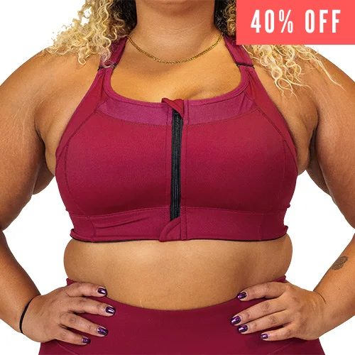 Plus size sports bra with padding -Front Zipper Bra | Sangria