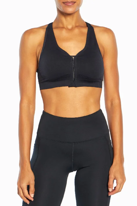 Sports bra with sleek straps -Savannah Seamless Front Zip Sports Bra