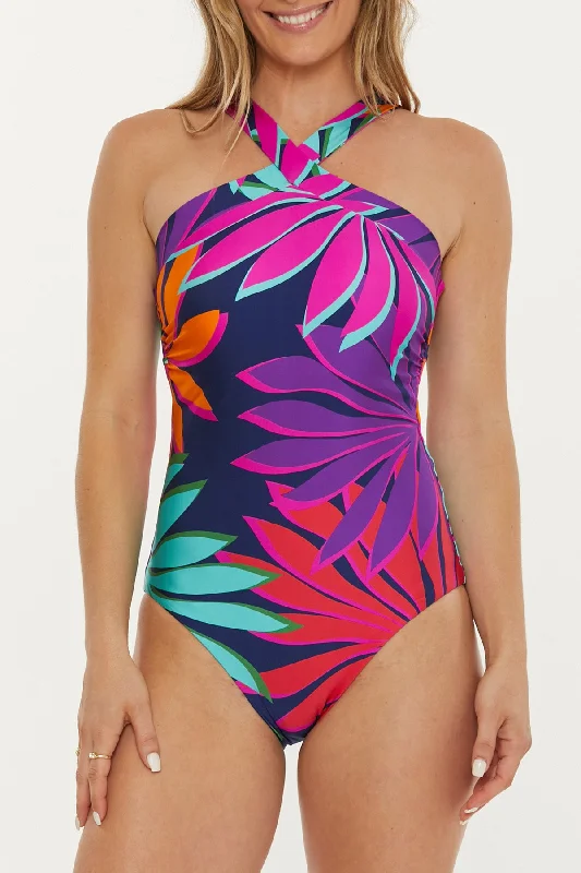 Swimwear with leaf pattern -Trina Turk Wailea High Neck One Piece