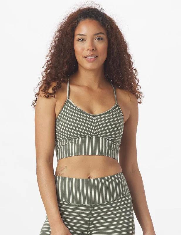 Sports bra for running class -Premier Bra: Moss & Oatmilk Stripe