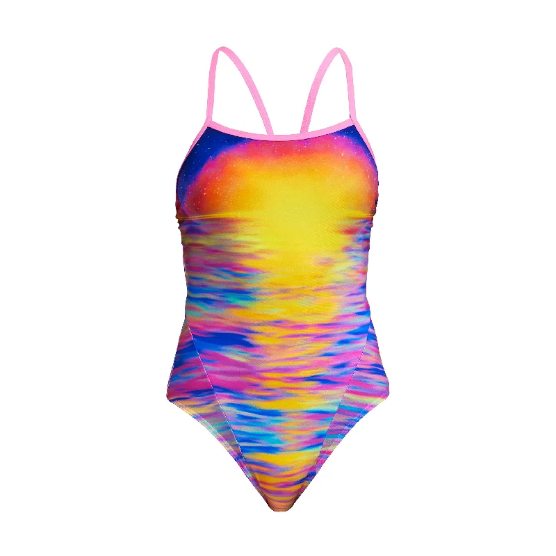 Swimwear with ocean design -Darkinjung Sunset | Ladies Single Strap One Piece