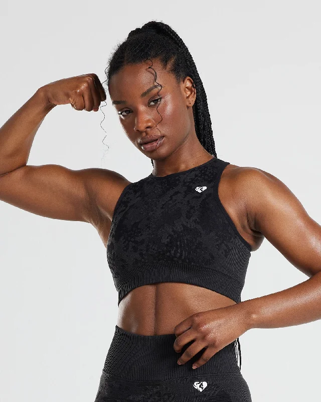 Sports bra with mesh straps -Evolution Seamless High Neck Bra | Black