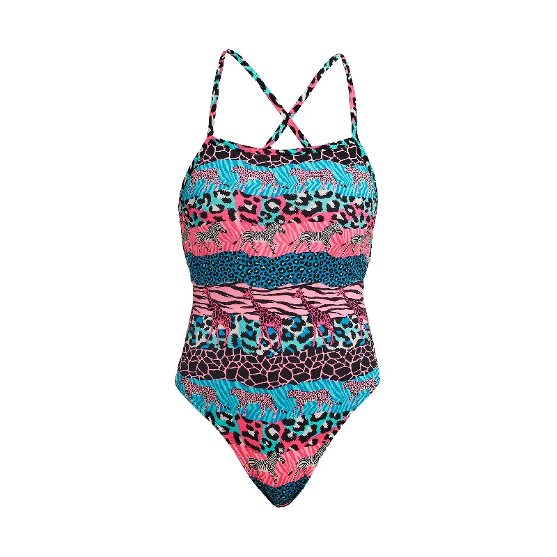 Swimwear with molded cups -Wild Things | Ladies Strapped In One Piece