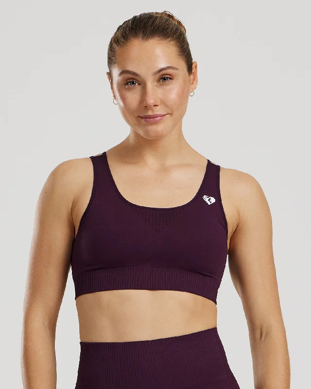 Sports bra with mesh detailing -Power Seamless Sports Bra | Midnight Plum