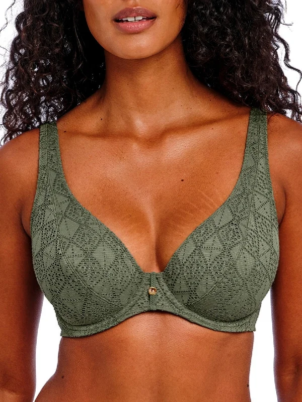 Sports swimwear for pool -Nomad Nights High Apex Bikini Top - Sage