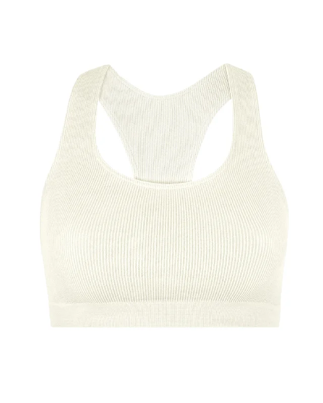 Sports bra with deep neckline -RIBBED ELATED Bra Top | Cream