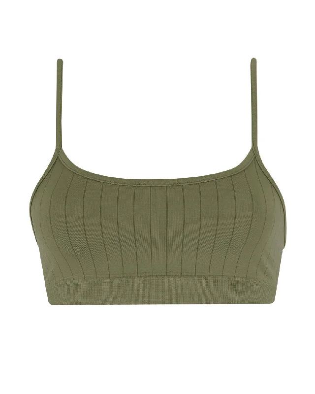 Sports bra for light exercise -FLAT RIBBED SINCERE Bra Top | Olive