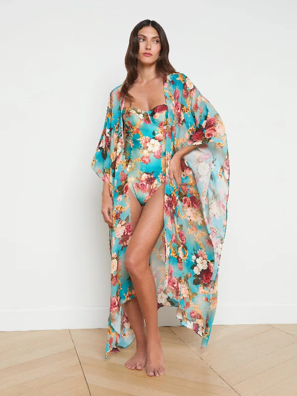 Swimwear for aqua fitness -Kara Silk-Blend Kimono Cover-up