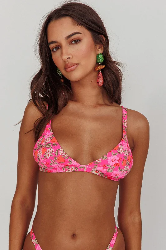 Swimwear with graphic print -Aether Triangle Bikini Top Pink Floral