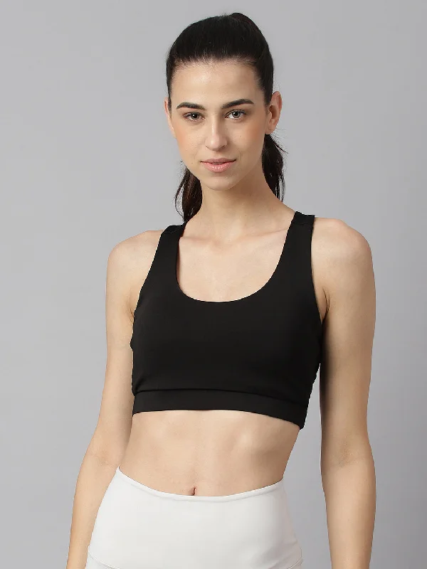 Cotton sports bra for casual wear -Alcis Women Black Anti-Static Slim-Fit Low-Impact Sports Bra