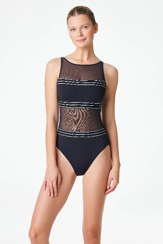 Casual swimwear for pool -Bleu Rod Beattie Off The Grid Mesh High Neck One Piece