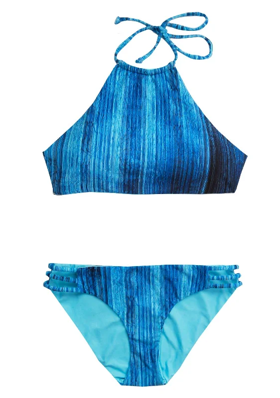 Swimwear with high collar -MALIBLUE - 2 PIECE SET Halter Top + Tri-Band Bottoms - REVERSIBLE