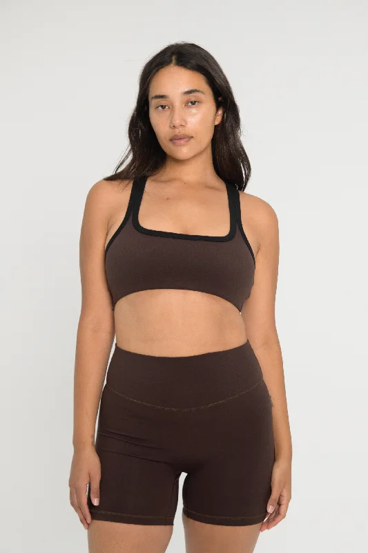 Sports bra with side pockets -Racer Bra - Espresso