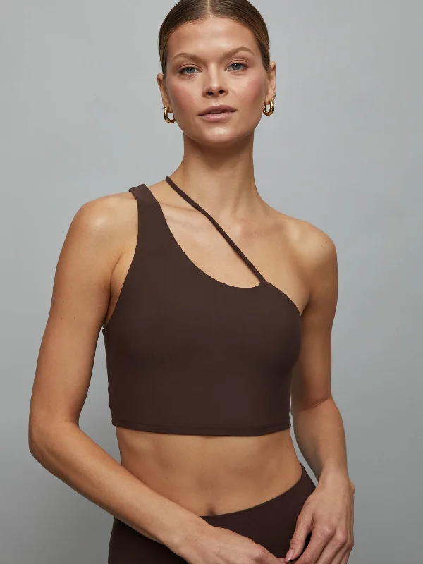 Sports bra for strength training -One Shoulder Convertible Bra Top in Melt - Dark Oak