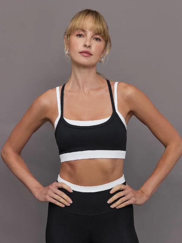 Sports bra with chic straps -Double Layered Contrast Bra in Melt - Black/White