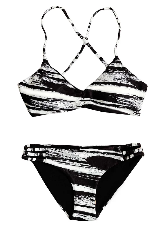 Affordable swimwear for pool -DRIFTWOOD - REVERSIBLE 2-Piece Girls Bikini SET Black+White