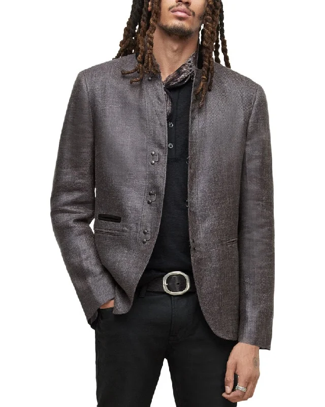 Moisture-wicking sports jacket for men -John Varvatos Slim Fit Leather-Trim Linen-Blend Jacket