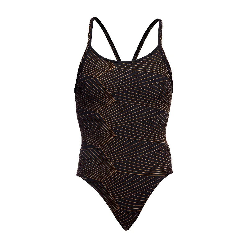 Patterned swimwear for women -Gold Weaver | Ladies Diamond Back One Piece