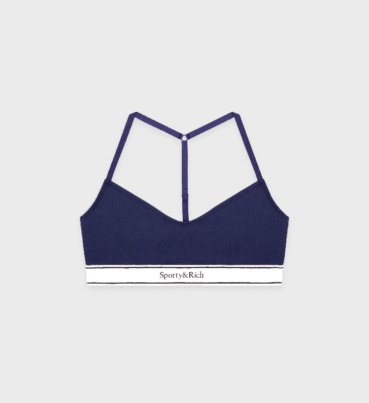 Sports bra with trendy fit -Serif Logo Sports Bralette - Navy/Off White