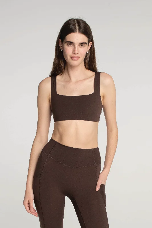 Sports bra with stretchy straps -Square Bra  - Espresso