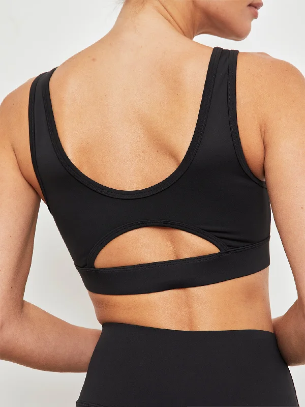 Sports bra for intense cardio -Cut Out Scoop Bra in Diamond Compression - Black