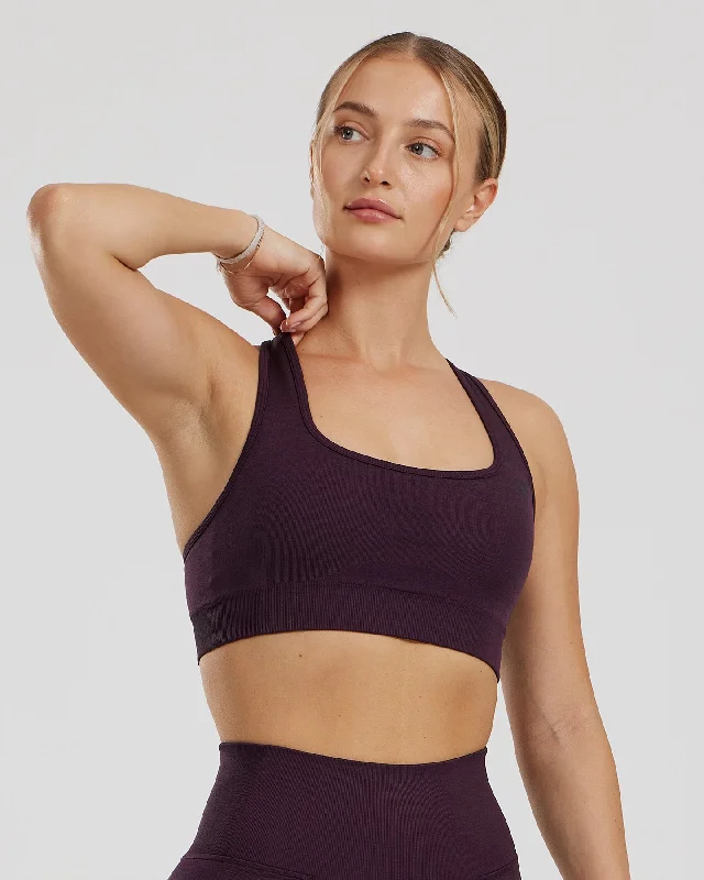 Sports bra with soft lining -Motion Seamless Racer Back Bra | Midnight Plum