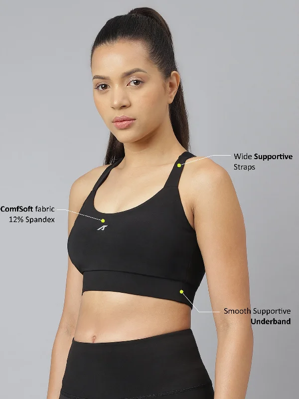 High impact sports bra for running -Alcis Women Black Anti-Static Slim-Fit Medium-Impact Sports Bra