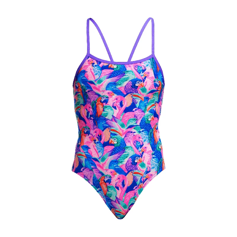 Swimwear with leaf pattern -Birds Gone Wild | Ladies Single Strap One Piece