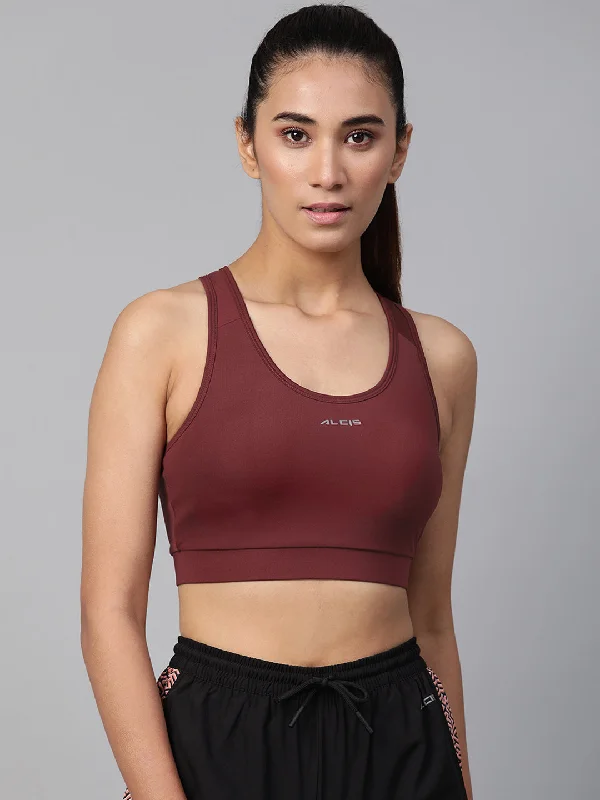 Sports bra for plus size women -Alcis Maroon Solid Non-Wired Lightly Padded Workout Bra