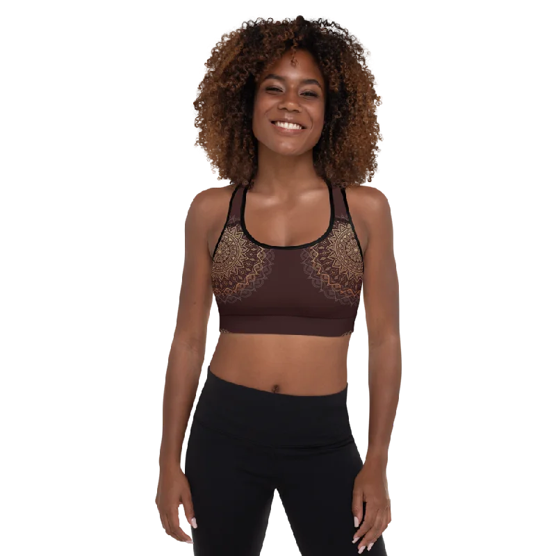 Sports bra with racerback design -Sandalwood Padded Sports Bra