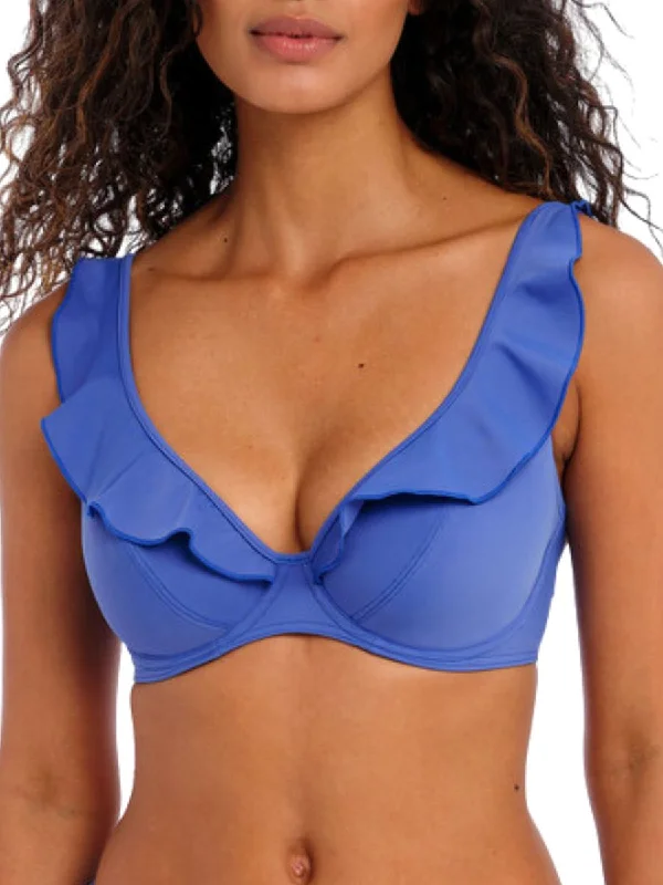 Navy swimwear for pool -Jewel Cove High Apex Bikini Top - Plain Azure