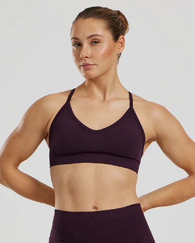 Sports bra for yoga workouts -Define 2.0 Seamless Halter Neck Bra | Midnight Plum