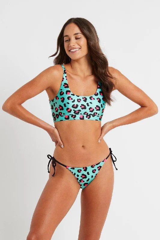 Swimwear with front ties -Palm Beach Top in Neon Jungle