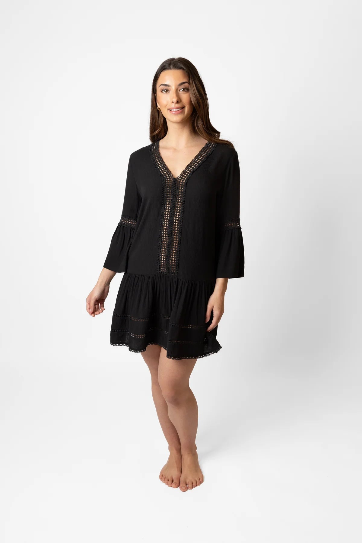 Swimwear for sea swimming -KOY Resort Miami Luxe Black Drop Waist Tunic