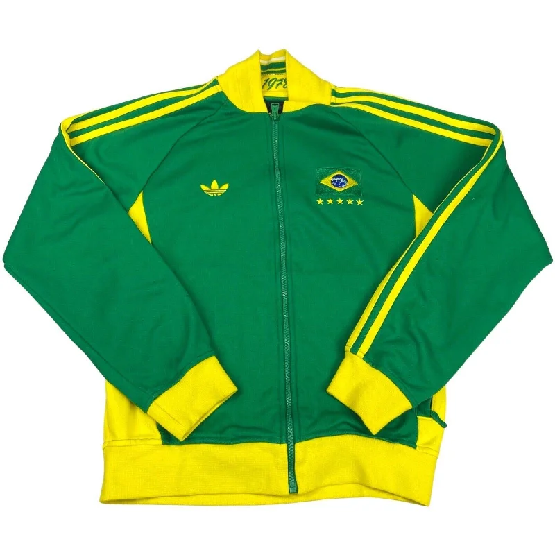 Sports bra with firm straps -2010s Adidas Green & Yellow Brazil Tracksuit Jacket Track Top Small