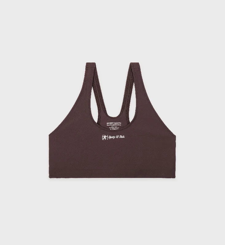 Sports bra with anti-odor -Runner Script Sports Bra - Chocolate/White