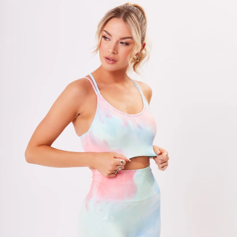 Sports bra for gym cardio -The 'Tie Dye Scrunch' Sports Bra - Cotton Candy