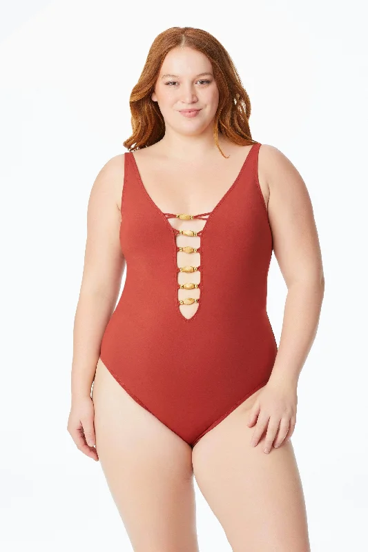 Swimwear for open water -Bleu Rod Beattie Plus Paradise Found Sienna Lace Down One Piece