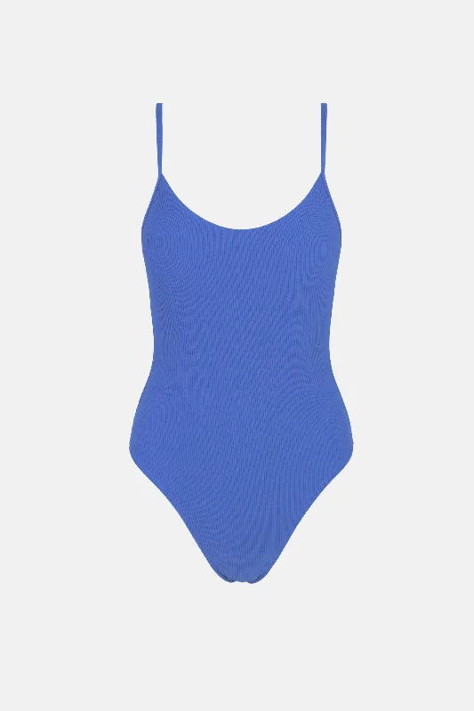 Swimwear with fine stripes -Essential Rib Minimal One Piece Cobalt